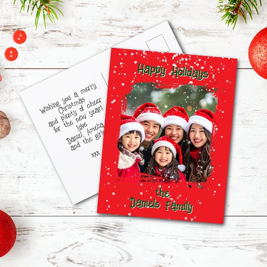 可愛いクリスマススノーファミリーフォト ポストカード