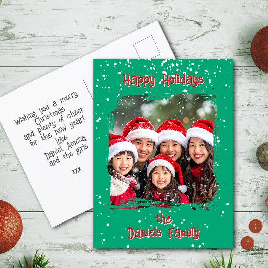 可愛いクリスマススノーファミリーフォト ポストカード