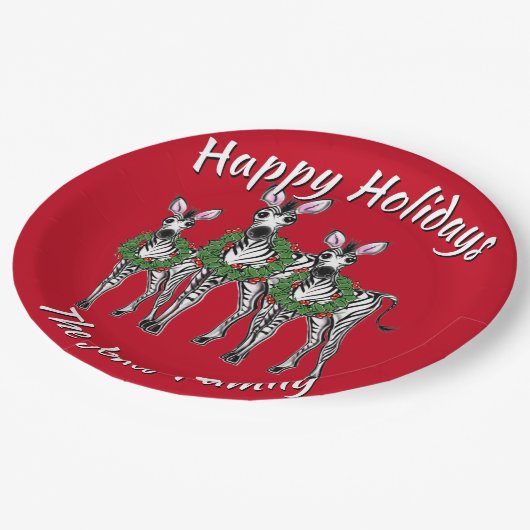 可愛いクリスマスゼブラスがパーソナライズ ペーパープレート (アングル)