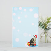 可愛いクリスマスタブビーキャット、スカイブルーのライトボール。 便箋 (スタンド正面)