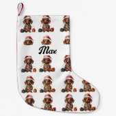 可愛いクリスマスダシュント犬 スモールクリスマスストッキング (正面)