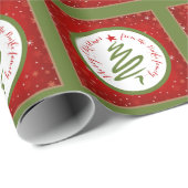 可愛いクリスマスツリーと赤い背景 ラッピングペーパー (ロールコーナー)