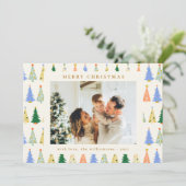 可愛いクリスマスツリーグリーンボホ2枚フォトメッセージ シーズンカード (スタンド正面)