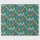 可愛いクリスマスツリーグリーンレッドピンクブルーパターン ラッピングペーパー (フラット)