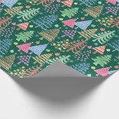 可愛いクリスマスツリーグリーンレッドピンクブルーパターン ラッピングペーパー (角)