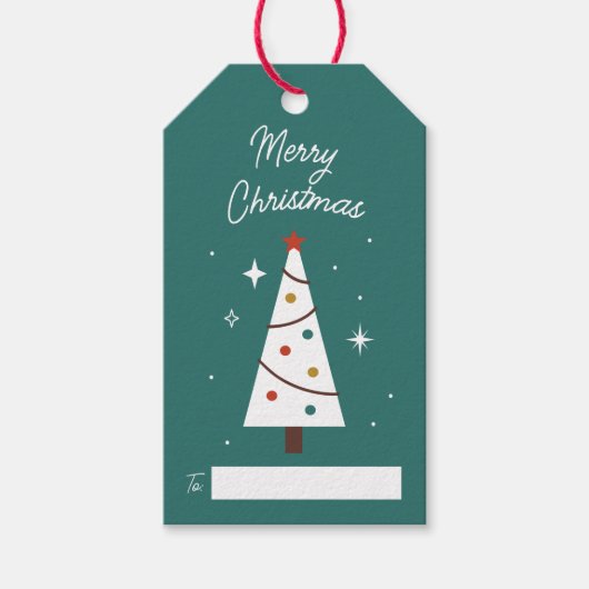 可愛いクリスマスツリーティール(緑がかった色)カスタマイズ ギフトタグ (正面)