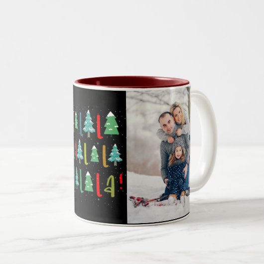可愛いクリスマスツリーパーソナライズされたギフト写真赤 ツートーンマグカップ (正面右)