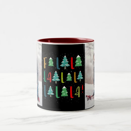 可愛いクリスマスツリーパーソナライズされたギフト写真赤 ツートーンマグカップ (中央)