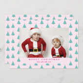 可愛いクリスマスツリーピンクとターコイズ写真 シーズンカード (正面/裏面)