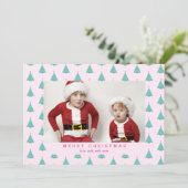 可愛いクリスマスツリーピンクとターコイズ写真 シーズンカード (スタンド正面)