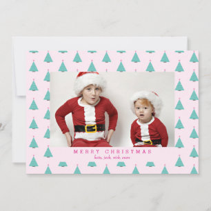 可愛いクリスマスツリーピンクとターコイズ写真 シーズンカード