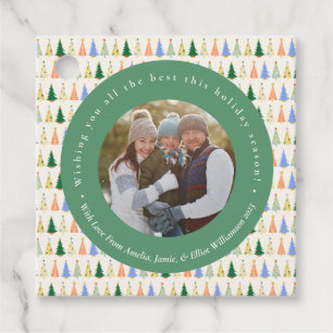 可愛いクリスマスツリー赤い緑の家族カスタム写真 フェイバータグ