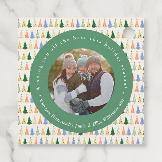 可愛いクリスマスツリー赤い緑の家族カスタム写真 フェイバータグ (裏面)