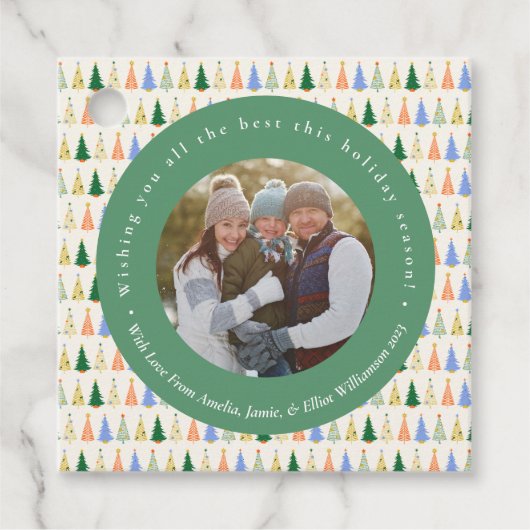 可愛いクリスマスツリー赤い緑の家族カスタム写真 フェイバータグ (正面)