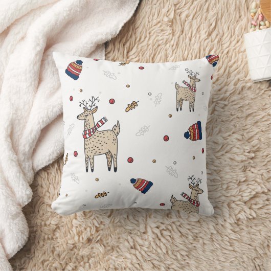 可愛いクリスマスディアーイラストレーション柄 クッション (ブランケット)