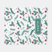 可愛いクリスマスディアー&クリスマスホリーパターン フリースブランケット (正面(横))