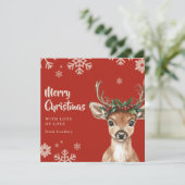 可愛いクリスマスディアー〔雄ジカの〕枝角とフローラクラウン シーズンカード (スタンド正面)