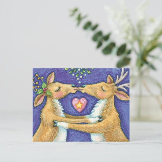 可愛いクリスマストインデナー、ロマンチックなキスwミスタントウ シーズンポストカード (スタンド正面)