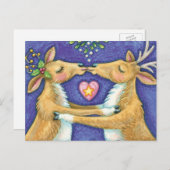 可愛いクリスマストインデナー、ロマンチックなキスwミスタントウ シーズンポストカード (正面/裏面)