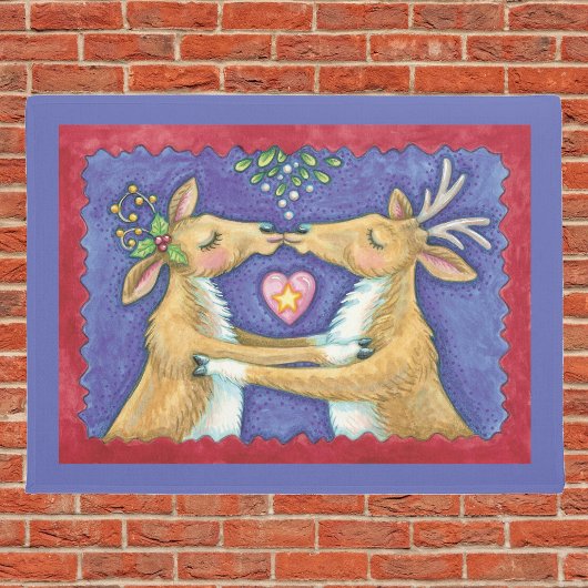 可愛いクリスマストインデナー、ロマンチックなキスwミスタントウ ドアマット