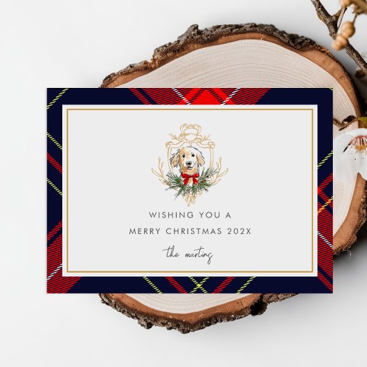 可愛いクリスマスドッグの格子模様の写真コラージュ シーズンカード