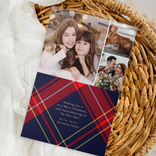 可愛いクリスマスドッグの格子模様の写真コラージュ シーズンカード