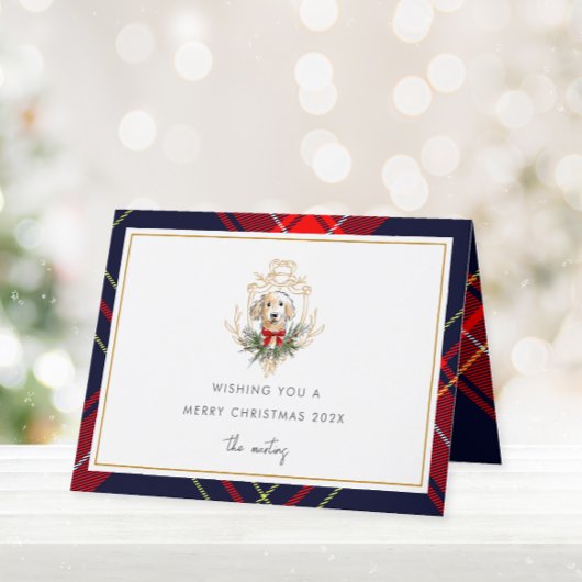 可愛いクリスマスドッグの格子模様の写真コラージュ シーズンカード