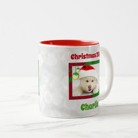 可愛いクリスマスドッグ猫ペット写真記念 ツートーンマグカップ (正面右)