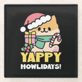 可愛いクリスマスドッグ – Yappy Howlidays ガラスコースター (正面)