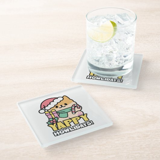 可愛いクリスマスドッグ – Yappy Howlidays ガラスコースター (アングル)