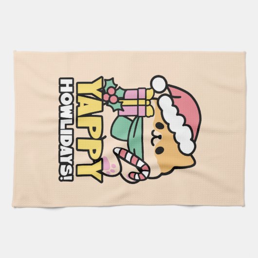 可愛いクリスマスドッグ – Yappy Howlidays キッチンタオル (横)