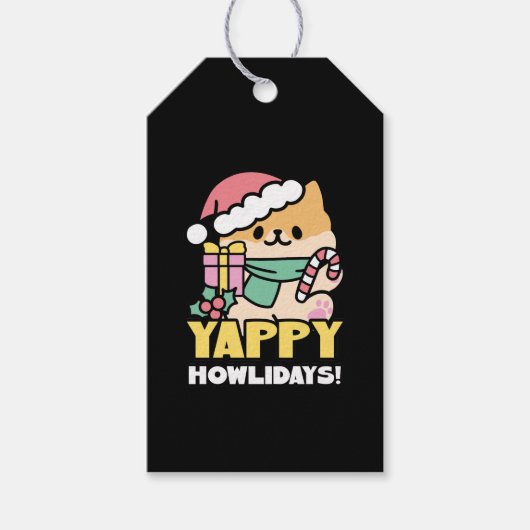 可愛いクリスマスドッグ – Yappy Howlidays ギフトタグ (正面)