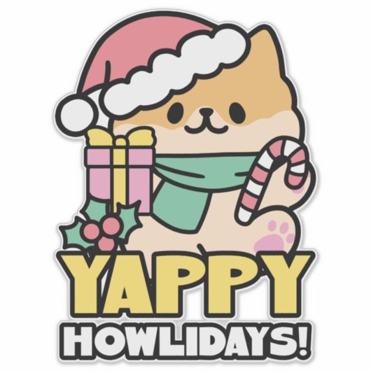 可愛いクリスマスドッグ – Yappy Howlidays シール (正面)