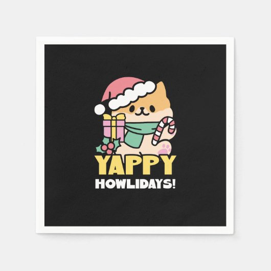 可愛いクリスマスドッグ – Yappy Howlidays スタンダードカクテルナプキン (正面)