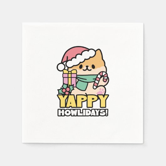 可愛いクリスマスドッグ – Yappy Howlidays スタンダードカクテルナプキン (正面)