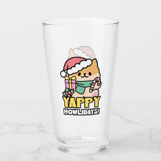 可愛いクリスマスドッグ – Yappy Howlidays タンブラーグラス (正面)