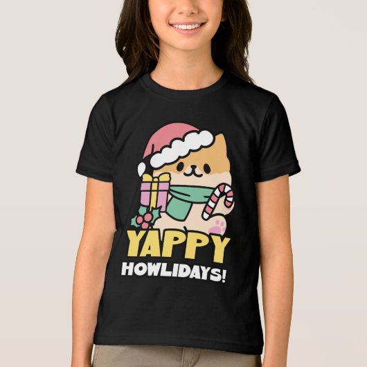 可愛いクリスマスドッグ – Yappy Howlidays トライブレンドＴシャツ (正面)