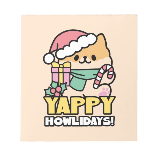 可愛いクリスマスドッグ – Yappy Howlidays ノートパッド (正面)