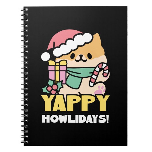 可愛いクリスマスドッグ – Yappy Howlidays ノートブック (正面)