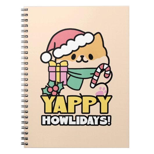 可愛いクリスマスドッグ – Yappy Howlidays ノートブック (正面)