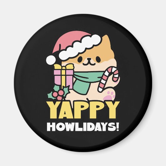 可愛いクリスマスドッグ – Yappy Howlidays マグネット (正面)