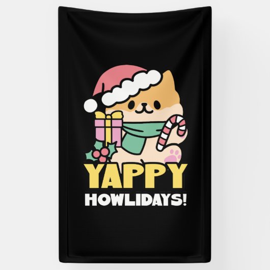 可愛いクリスマスドッグ – Yappy Howlidays 横断幕 (縦)