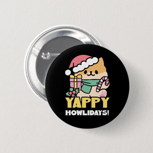 可愛いクリスマスドッグ – Yappy Howlidays 缶バッジ (正面&裏面)
