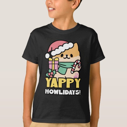 可愛いクリスマスドッグ – Yappy Howlidays Tシャツ (正面)