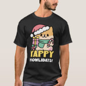 可愛いクリスマスドッグ – Yappy Howlidays Tシャツ (正面)