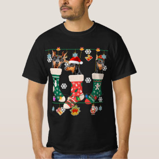 可愛いクリスマスドバーマン靴下クリスマスサンタギフト Tシャツ