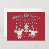 可愛いクリスマスネズミと木オンブルゴーニュ赤 ポストカード (正面/裏面)