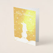 可愛いクリスマスバニー雪の夜の星空の写真 箔カード (正面)