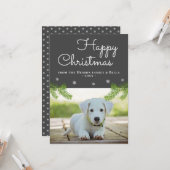 可愛いクリスマスパイン枝スノーフレーク犬の写真 カード (正面/裏面インサイチュ)