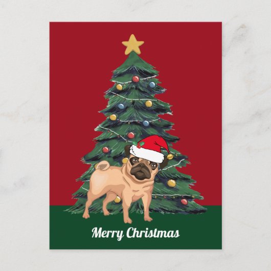 可愛いクリスマスパグインサンタハットカスタム赤い休日 ポストカード (正面)